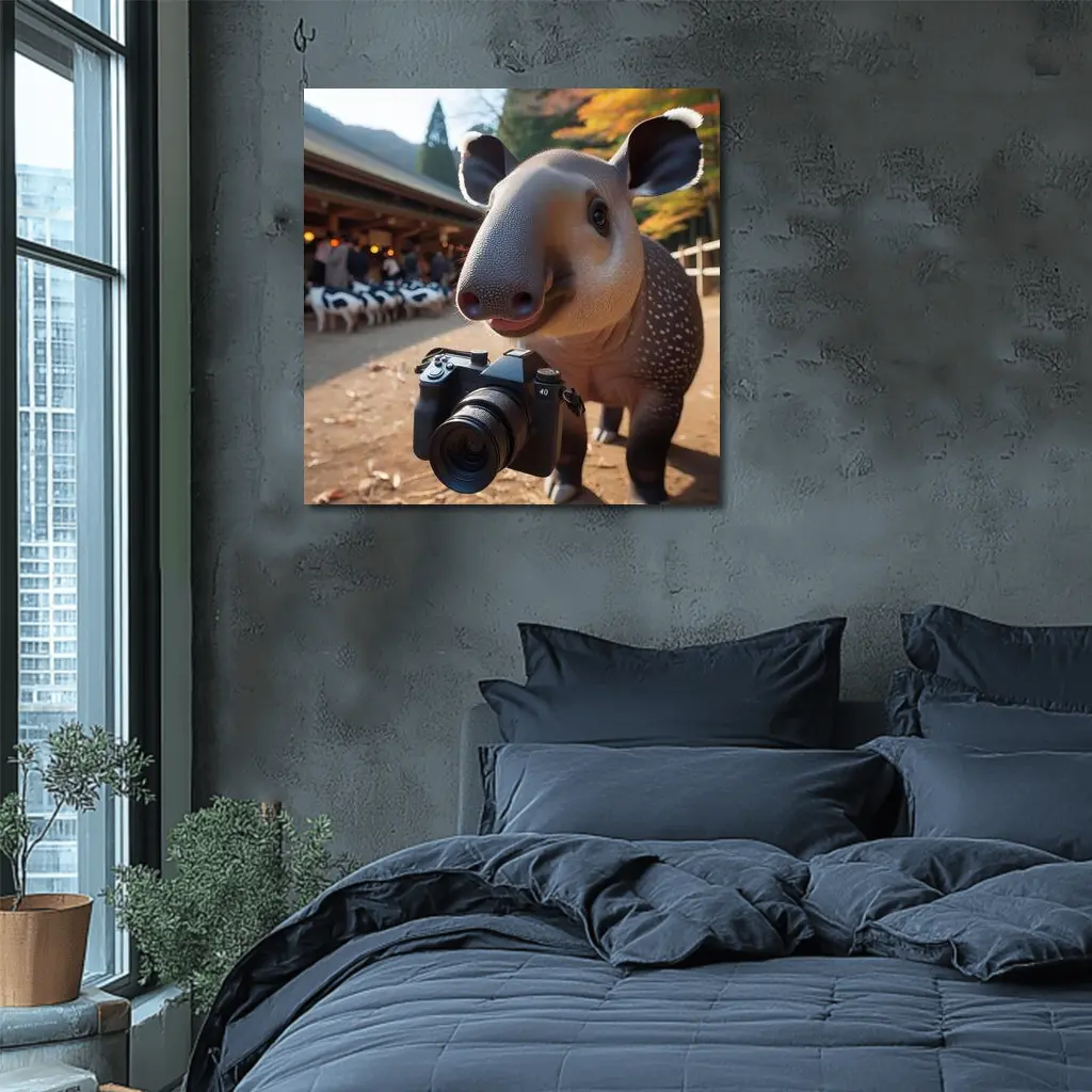 Tapir Holding Camera at Autumn Farm – Wall Art