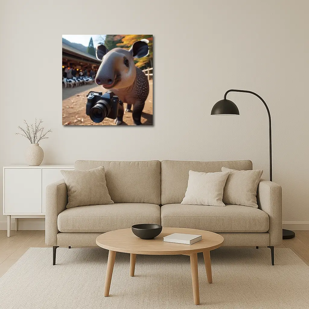 Tapir Holding Camera at Autumn Farm – Wall Art