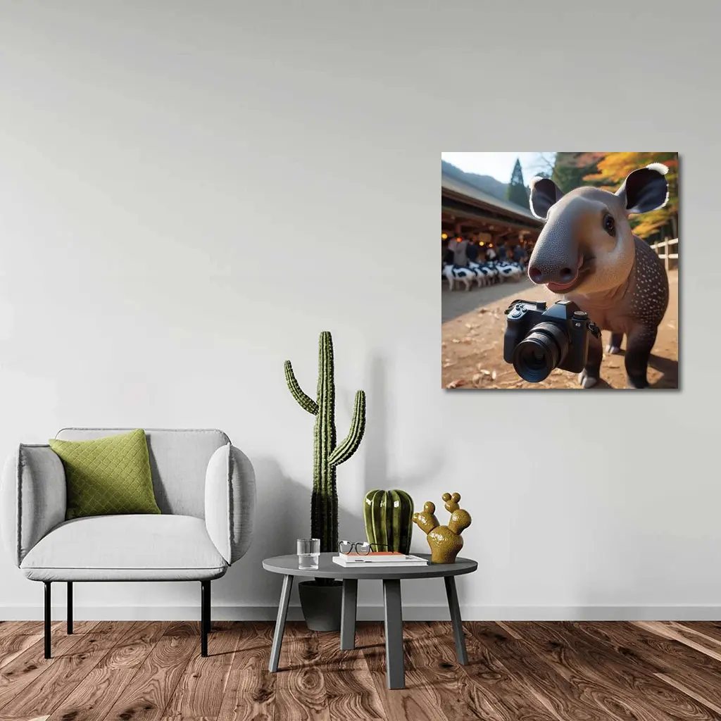 Tapir Holding Camera at Autumn Farm – Wall Art