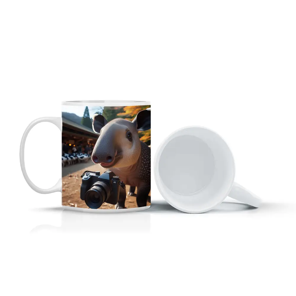 Tapir Holding Camera at Autumn Farm – Mugs