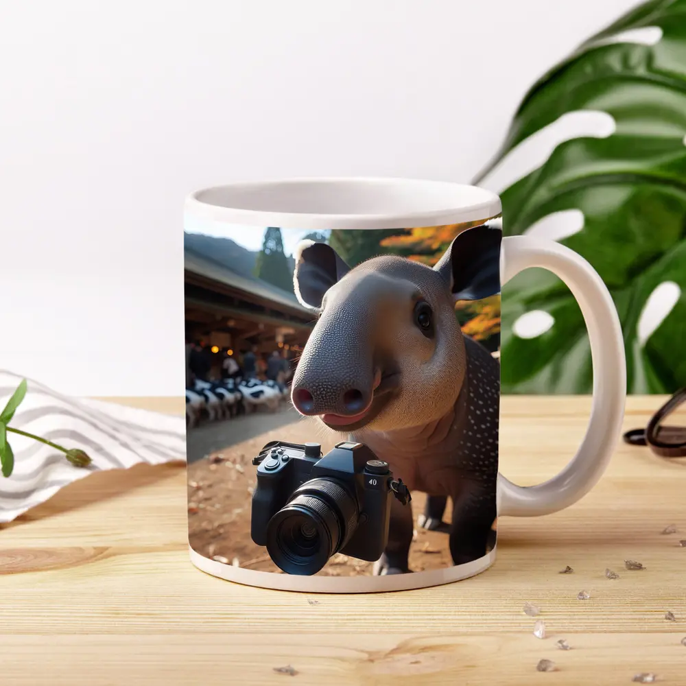 Tapir Holding Camera at Autumn Farm – Mugs
