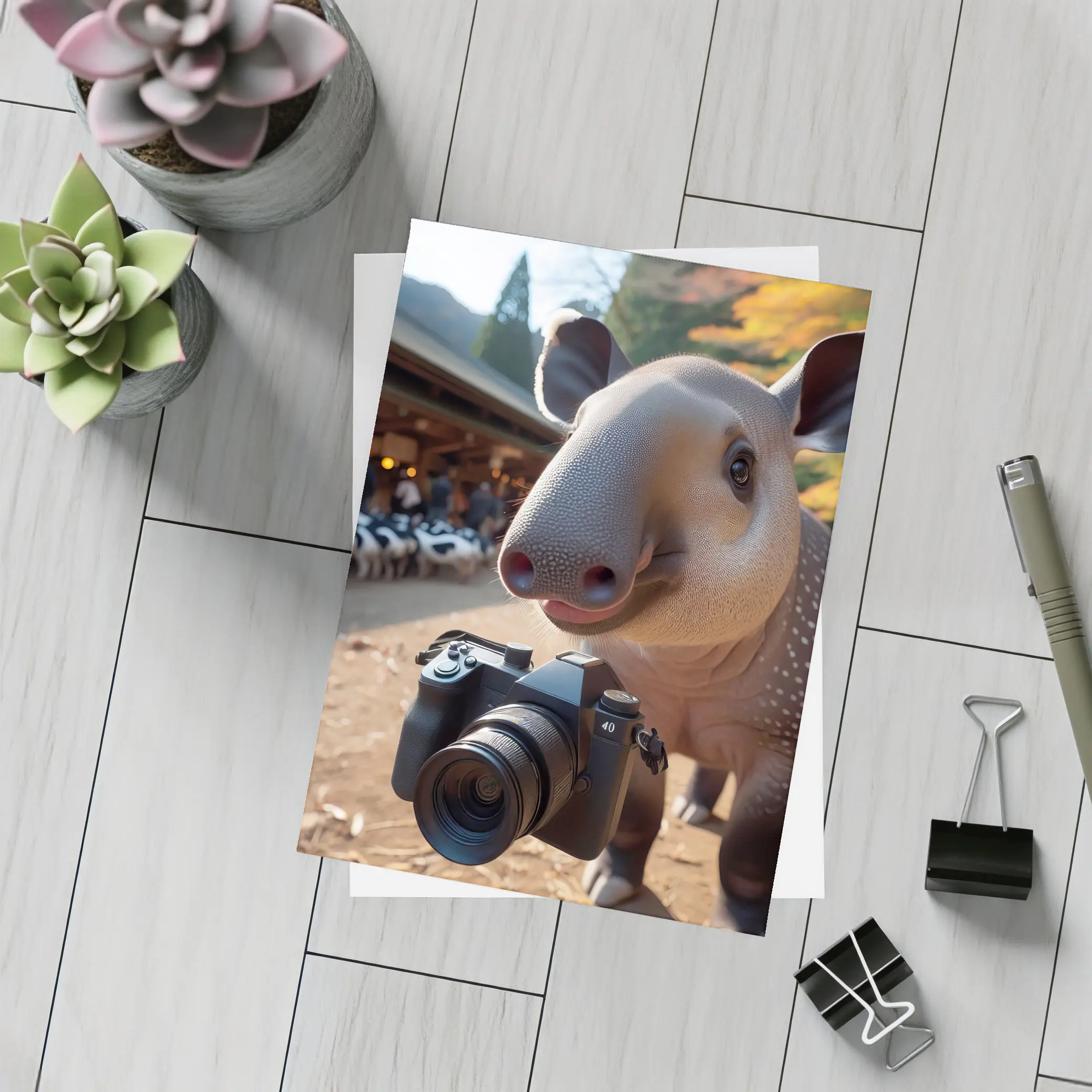 Tapir Holding Camera at Autumn Farm – Postcards