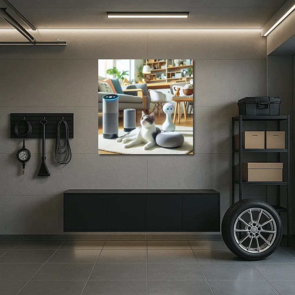 Gray White Cat Smart Home Living Room – Wall Art