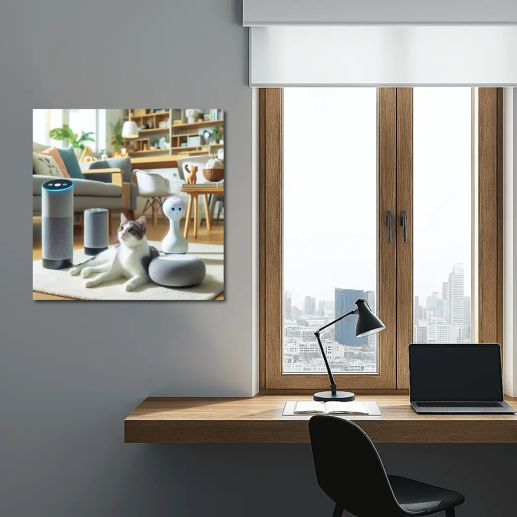 Gray White Cat Smart Home Living Room – Wall Art