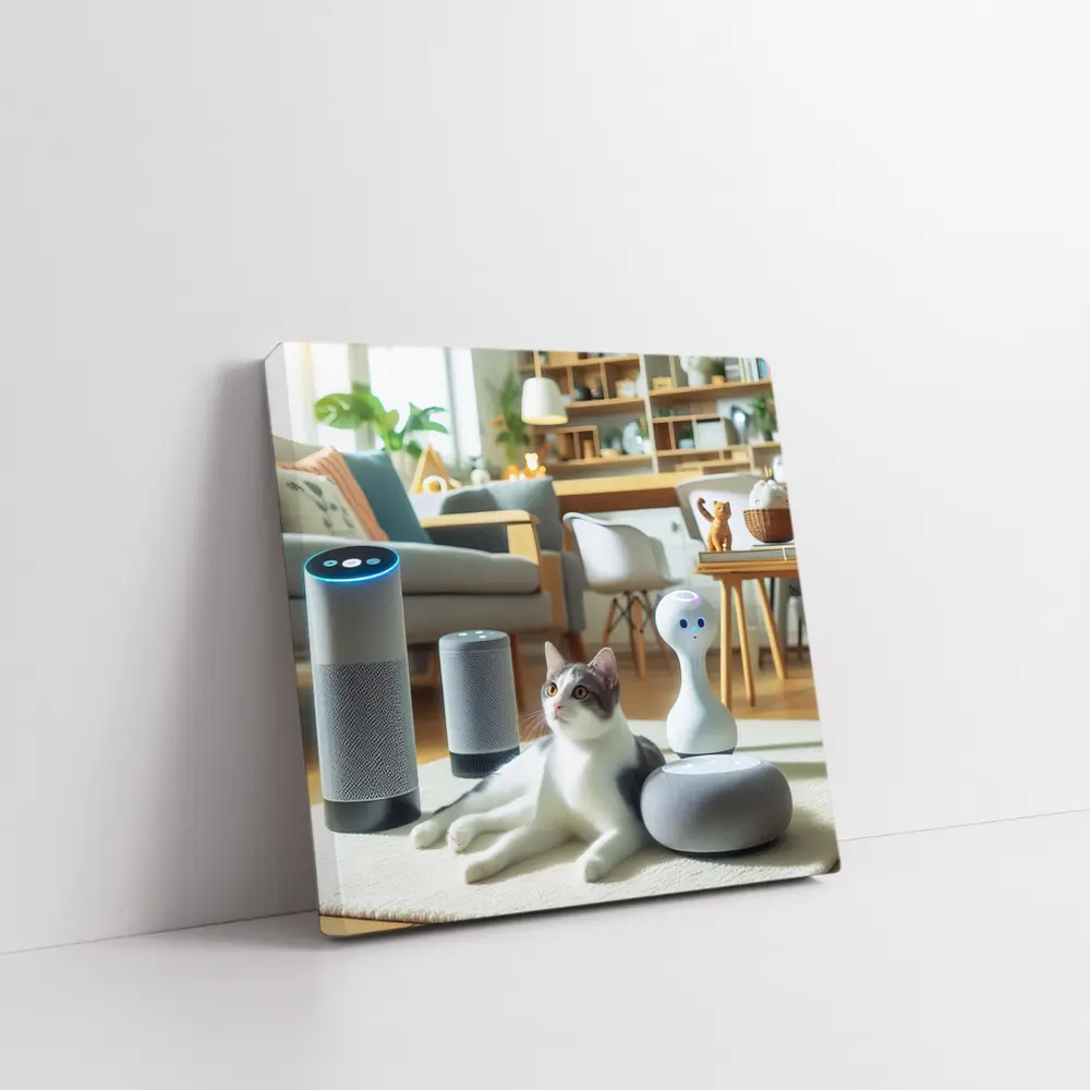 Gray White Cat Smart Home Living Room – Wall Art
