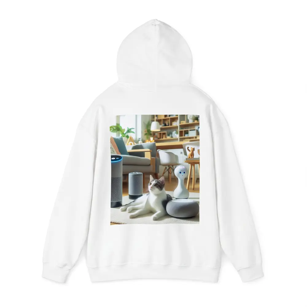 Gray White Cat Smart Home Living Room – Hoodies