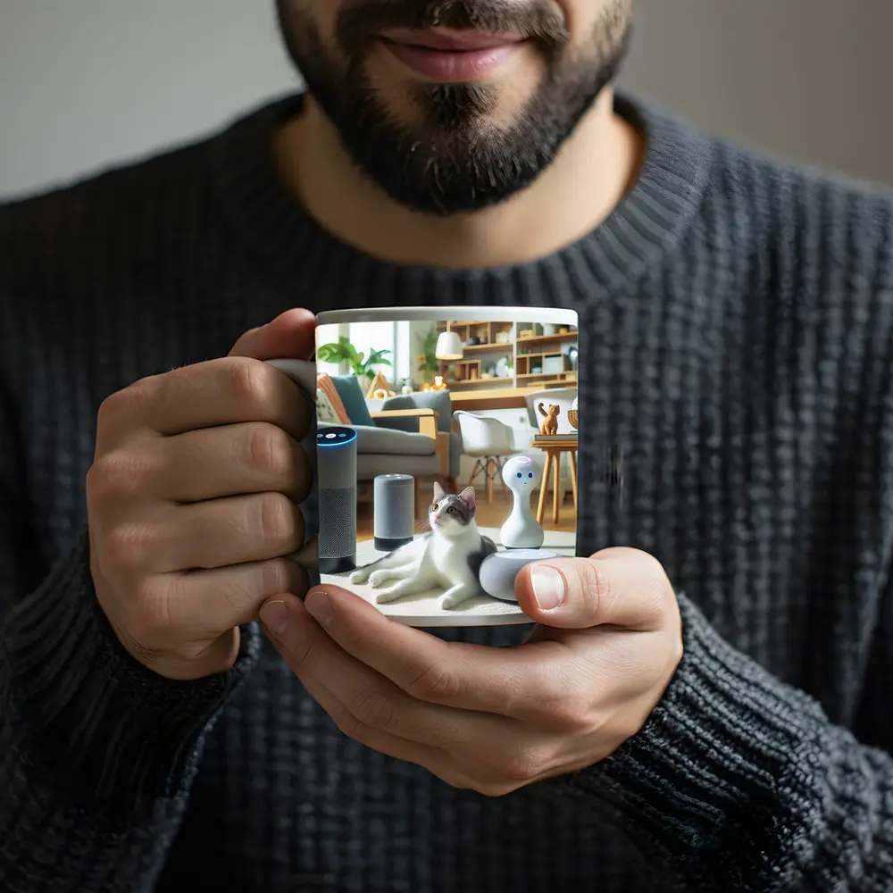 Gray White Cat Smart Home Living Room – Mugs
