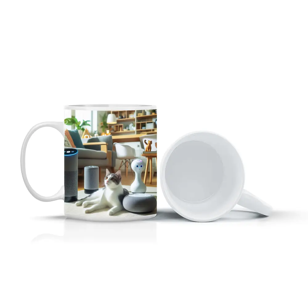 Gray White Cat Smart Home Living Room – Mugs