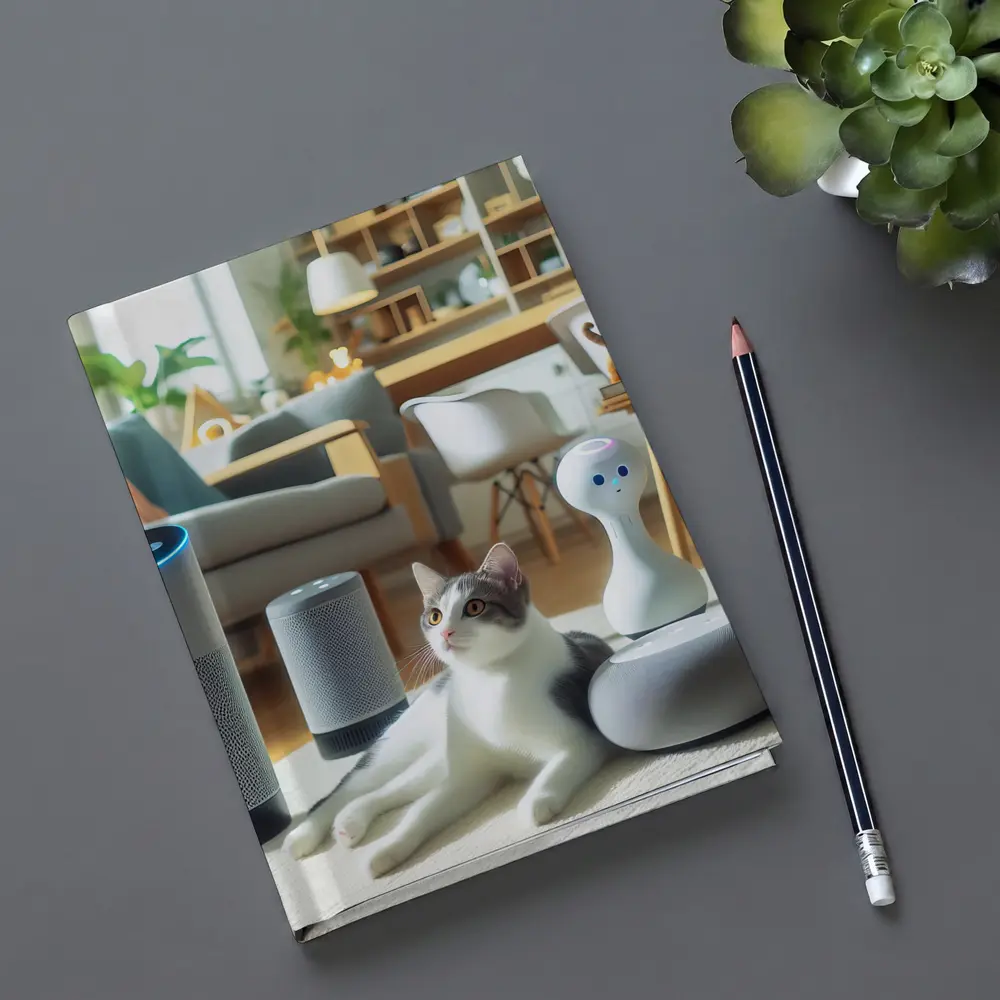 Gray White Cat Smart Home Living Room – Notebooks