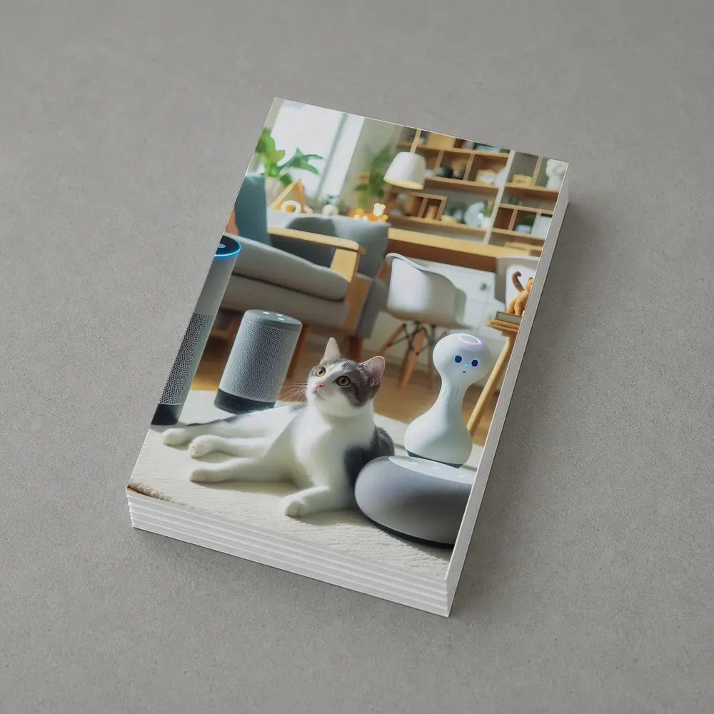 Gray White Cat Smart Home Living Room – Postcards