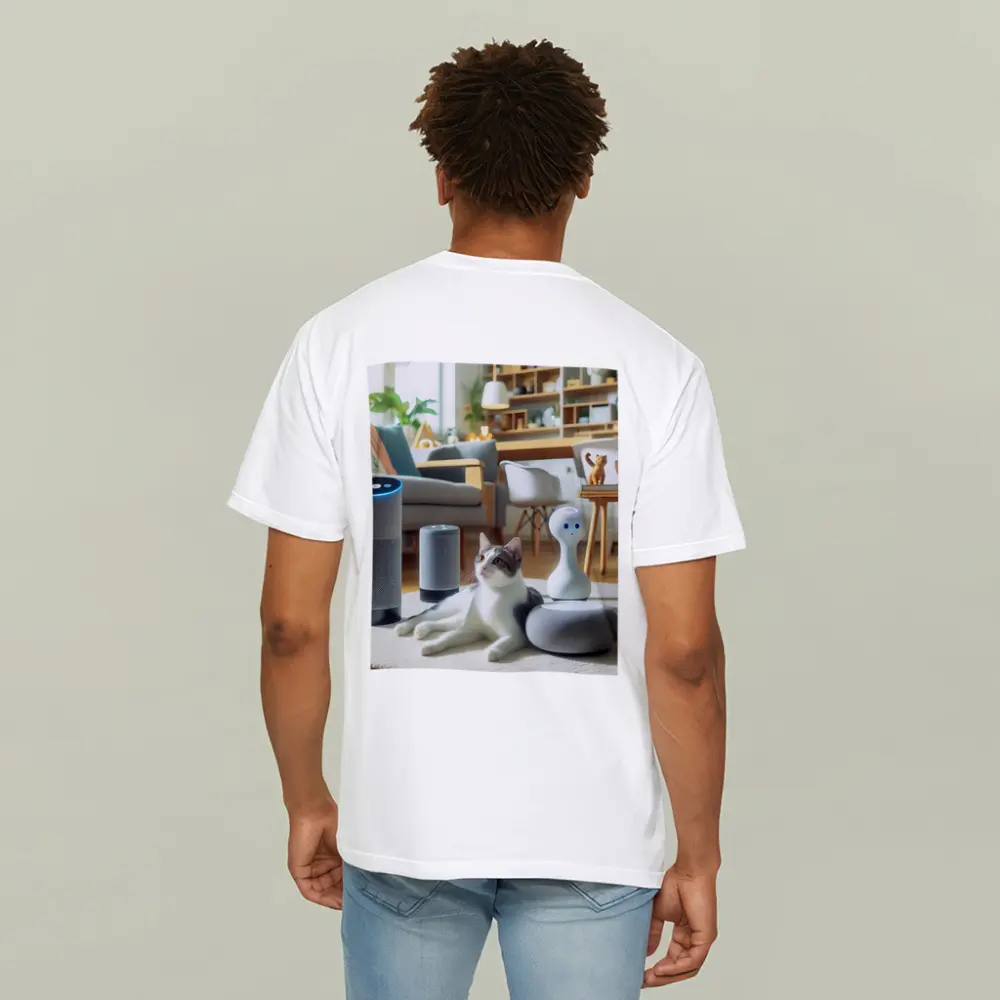 Gray White Cat Smart Home Living Room – T-Shirts