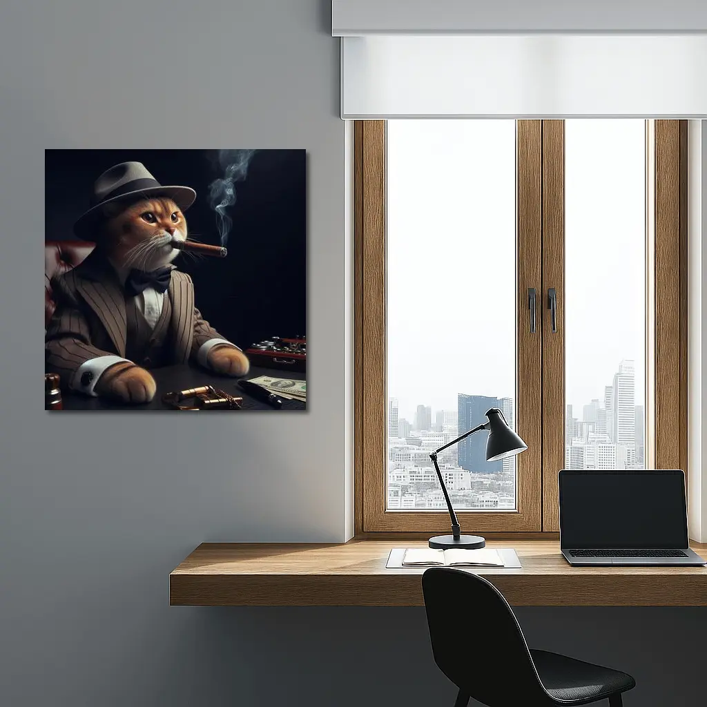 Gangster Cat Pinstripe Suit Cigar Dark – Wall Art