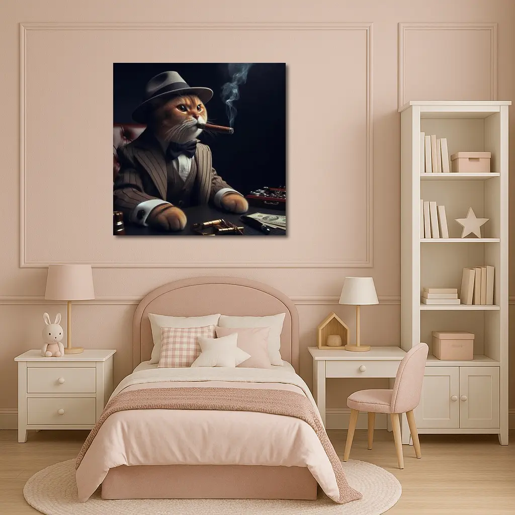 Gangster Cat Pinstripe Suit Cigar Dark – Wall Art