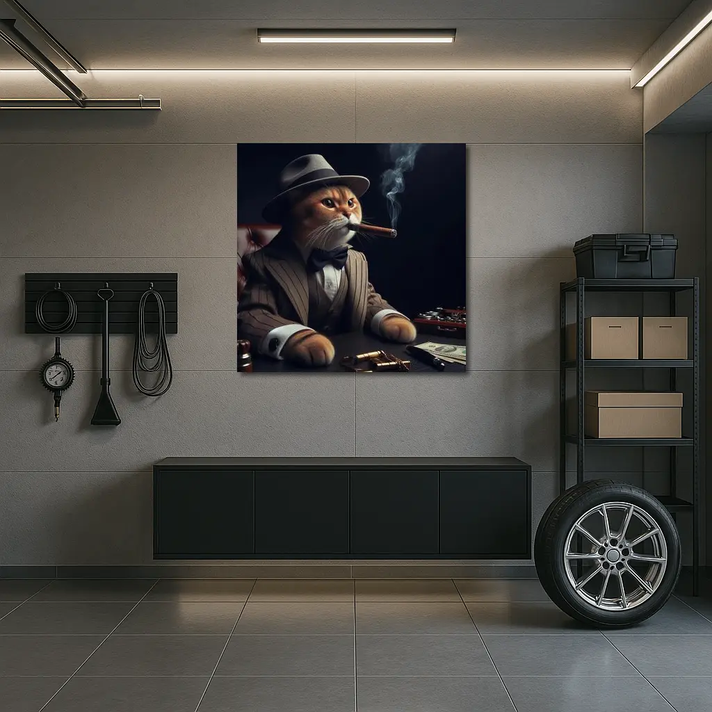 Gangster Cat Pinstripe Suit Cigar Dark – Wall Art