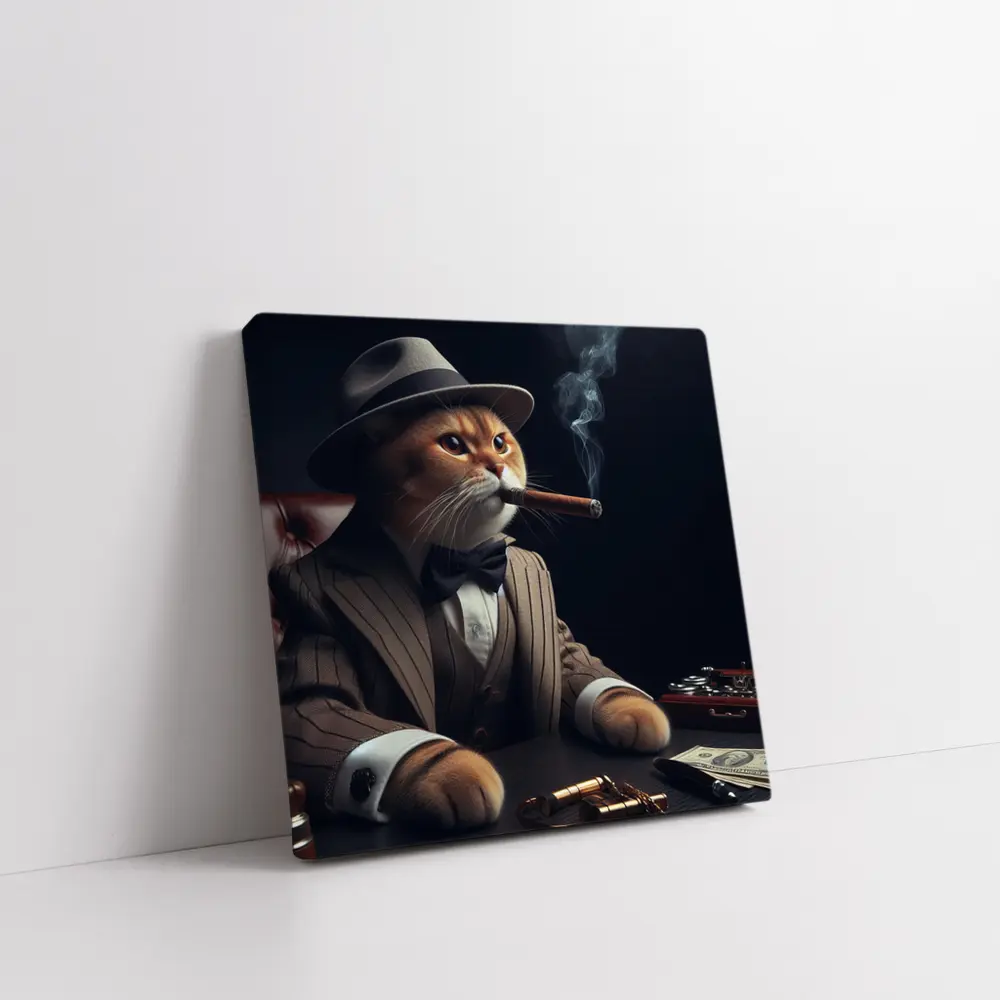 Gangster Cat Pinstripe Suit Cigar Dark – Wall Art