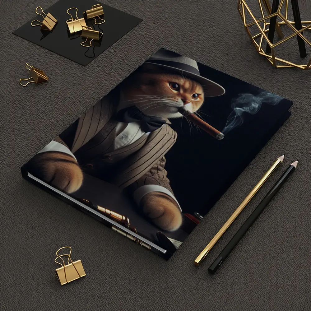 Gangster Cat Pinstripe Suit Cigar Dark – Notebooks