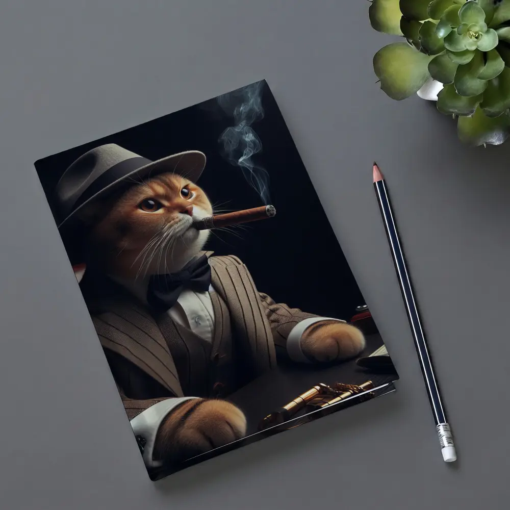 Gangster Cat Pinstripe Suit Cigar Dark – Notebooks