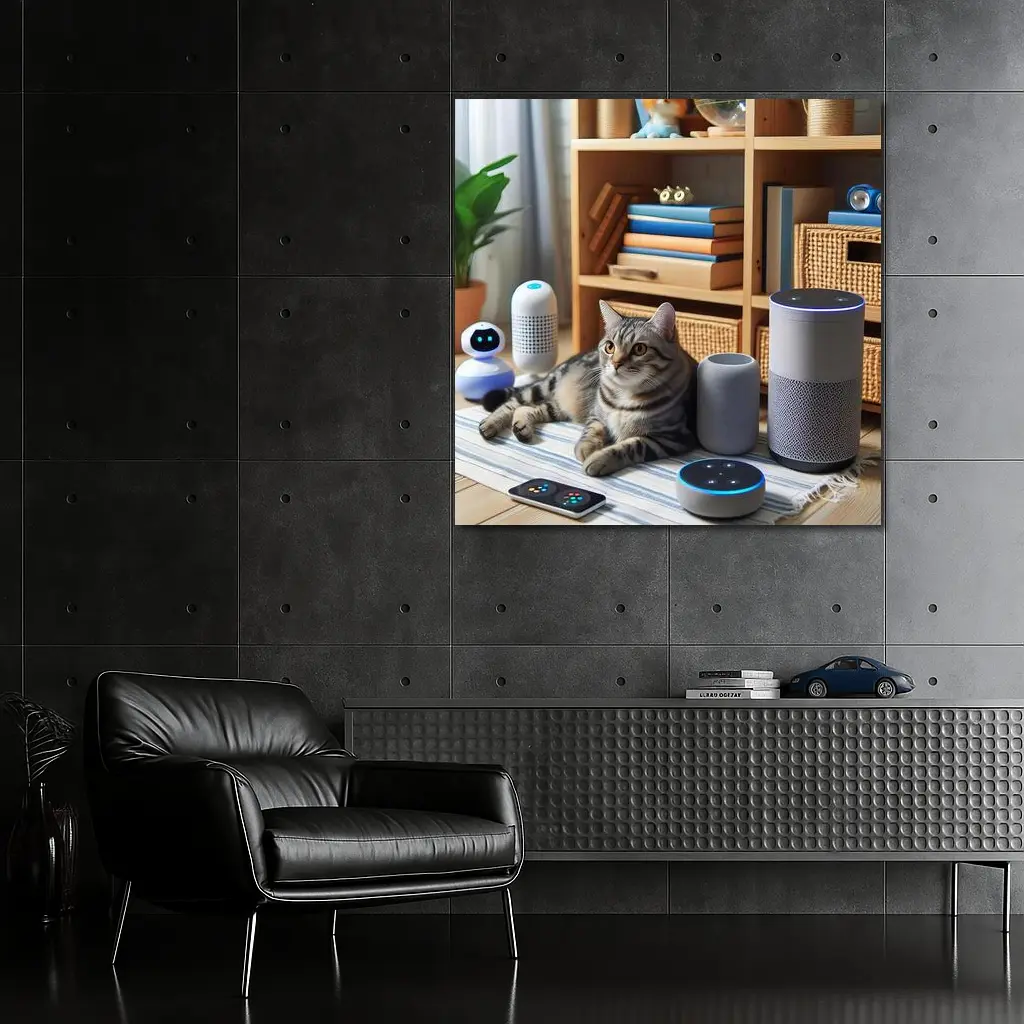 Tabby Cat Surrounded By Smart Home Devices – Wall Art