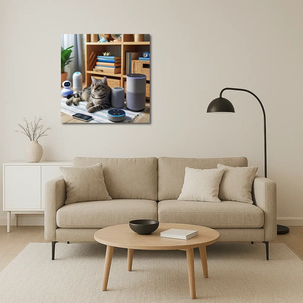 Tabby Cat Surrounded By Smart Home Devices – Wall Art