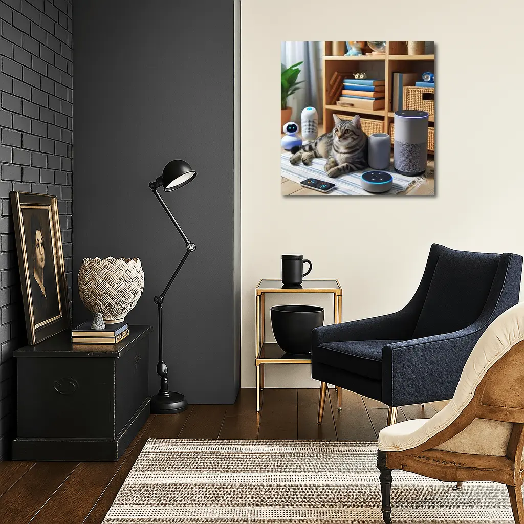Tabby Cat Surrounded By Smart Home Devices – Wall Art