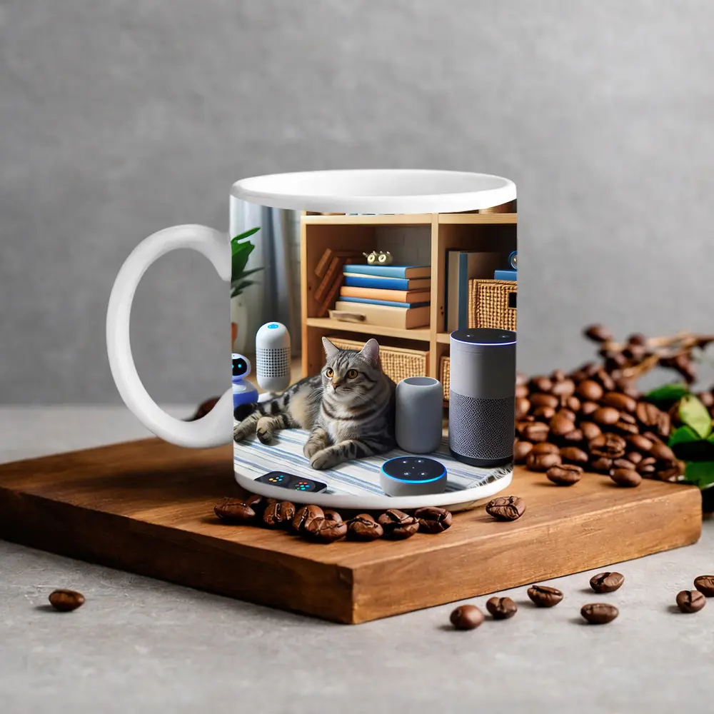 Tabby Cat Surrounded By Smart Home Devices – Mugs