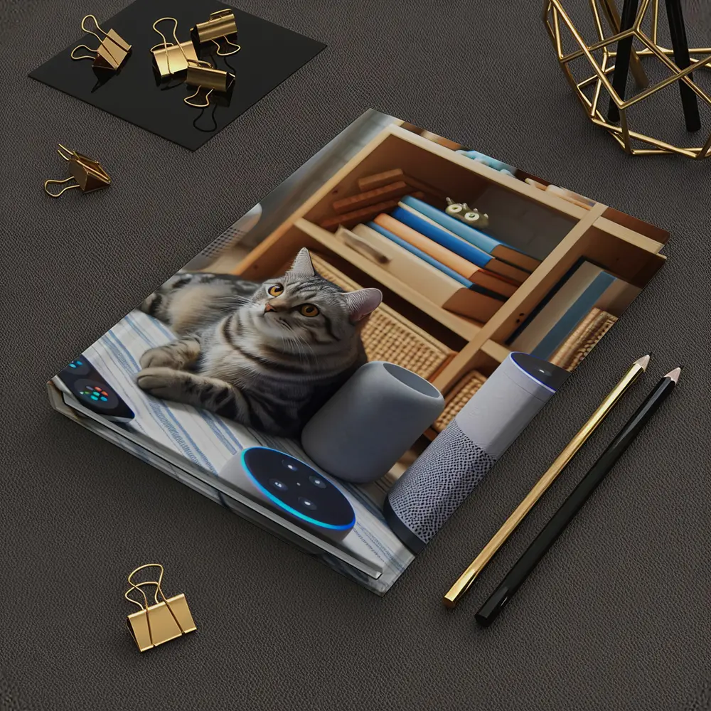 Tabby Cat Surrounded By Smart Home Devices – Notebooks