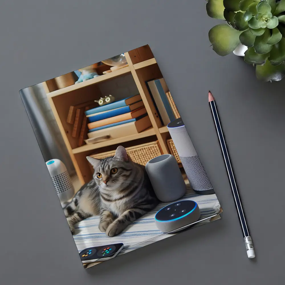 Tabby Cat Surrounded By Smart Home Devices – Notebooks