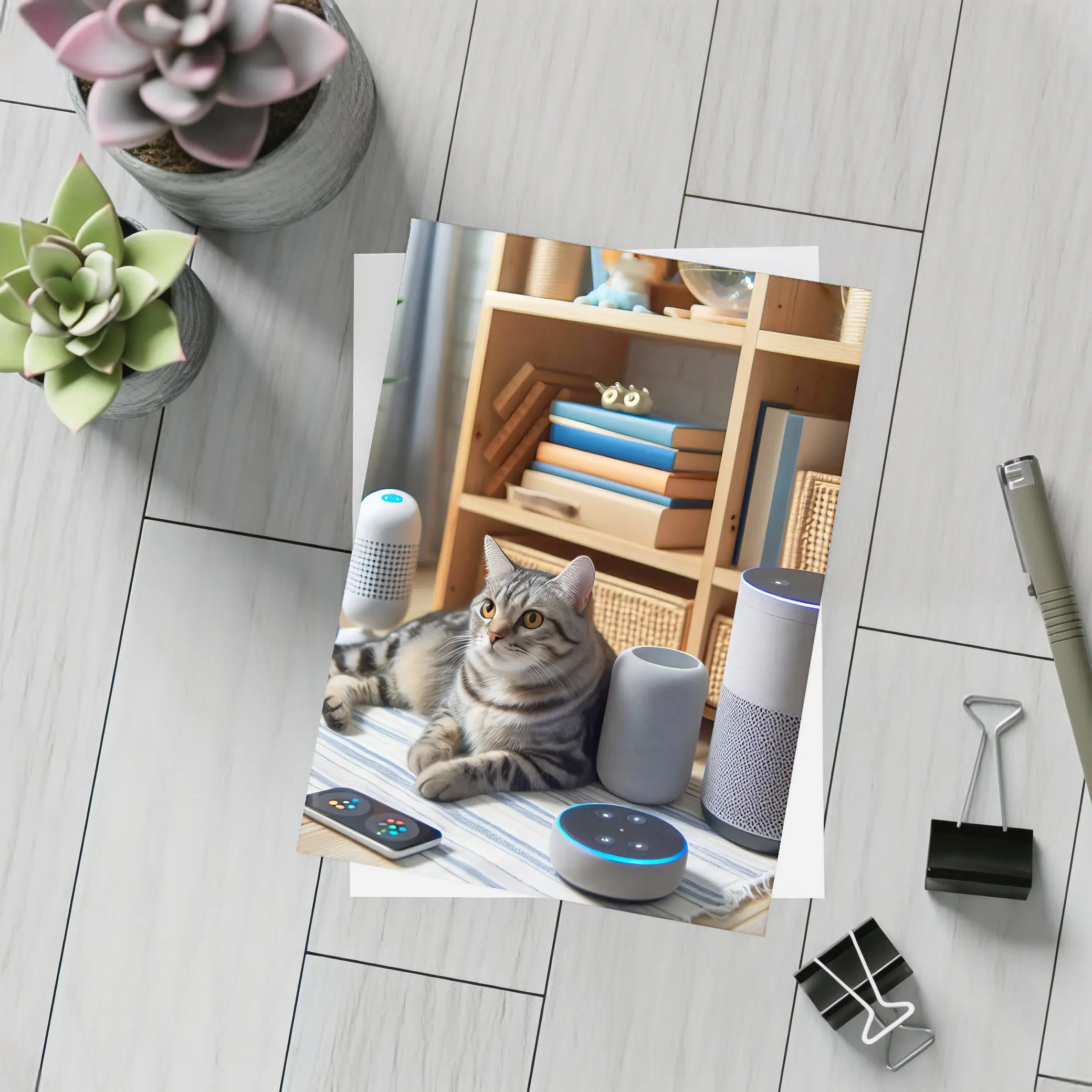 Tabby Cat Surrounded By Smart Home Devices – Postcards