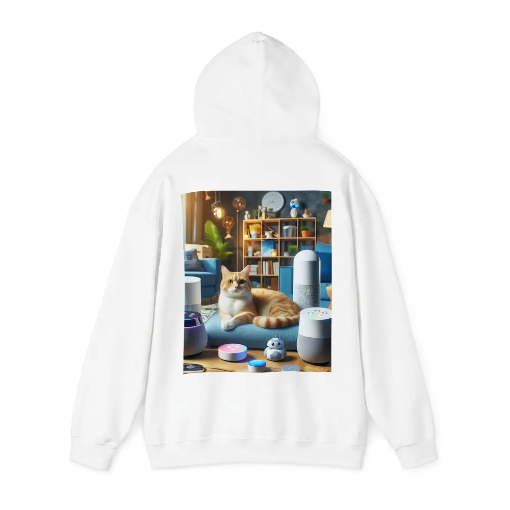 Orange Cat Surrounded By Smart Home Speakers – Hoodies