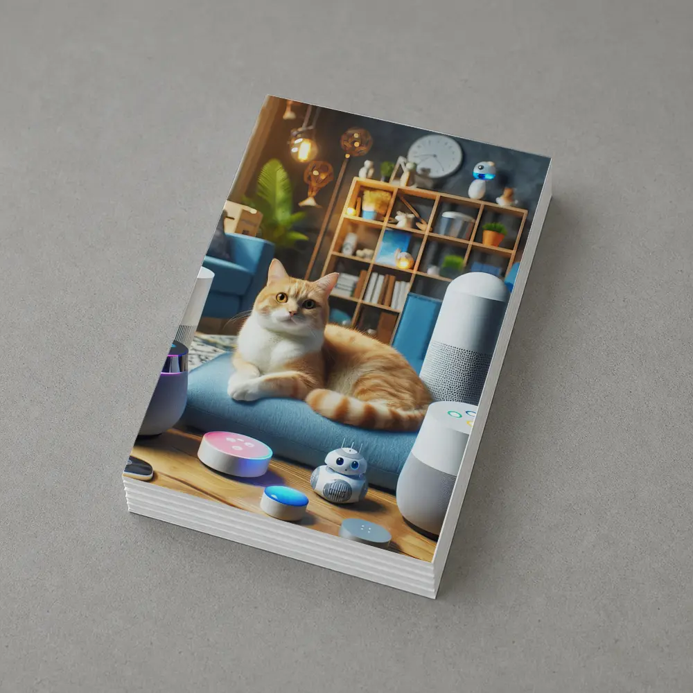 Orange Cat Surrounded By Smart Home Speakers – Postcards