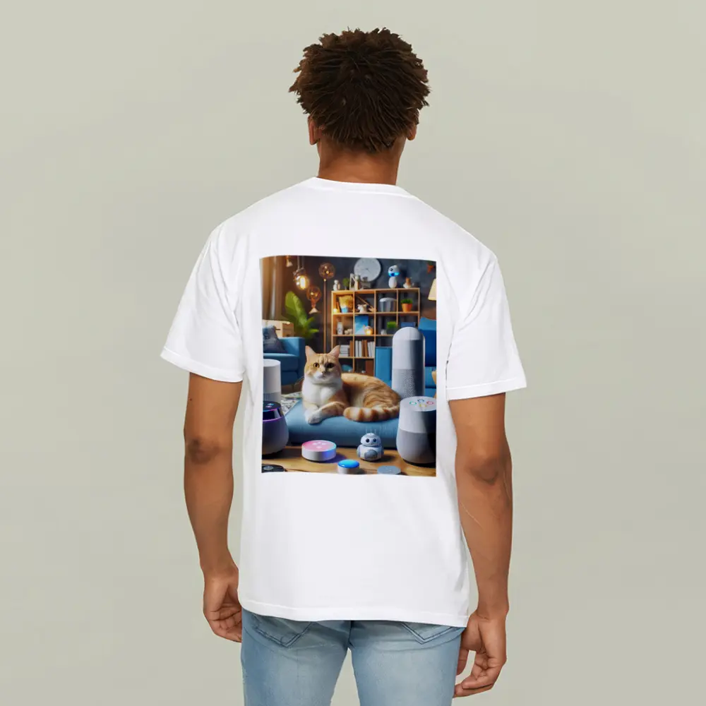 Orange Cat Surrounded By Smart Home Speakers – T-Shirts
