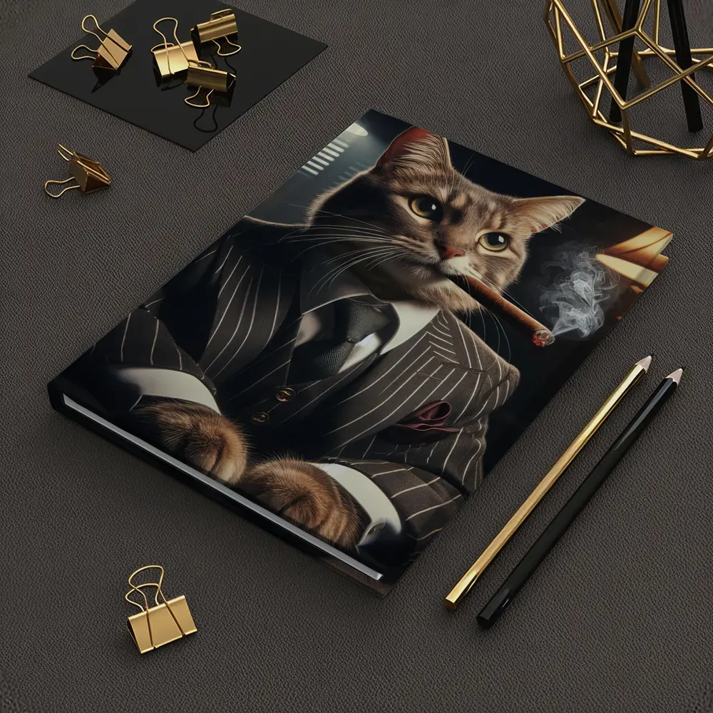 Gangster Cat Pinstripe Suit Dark Room – Notebooks