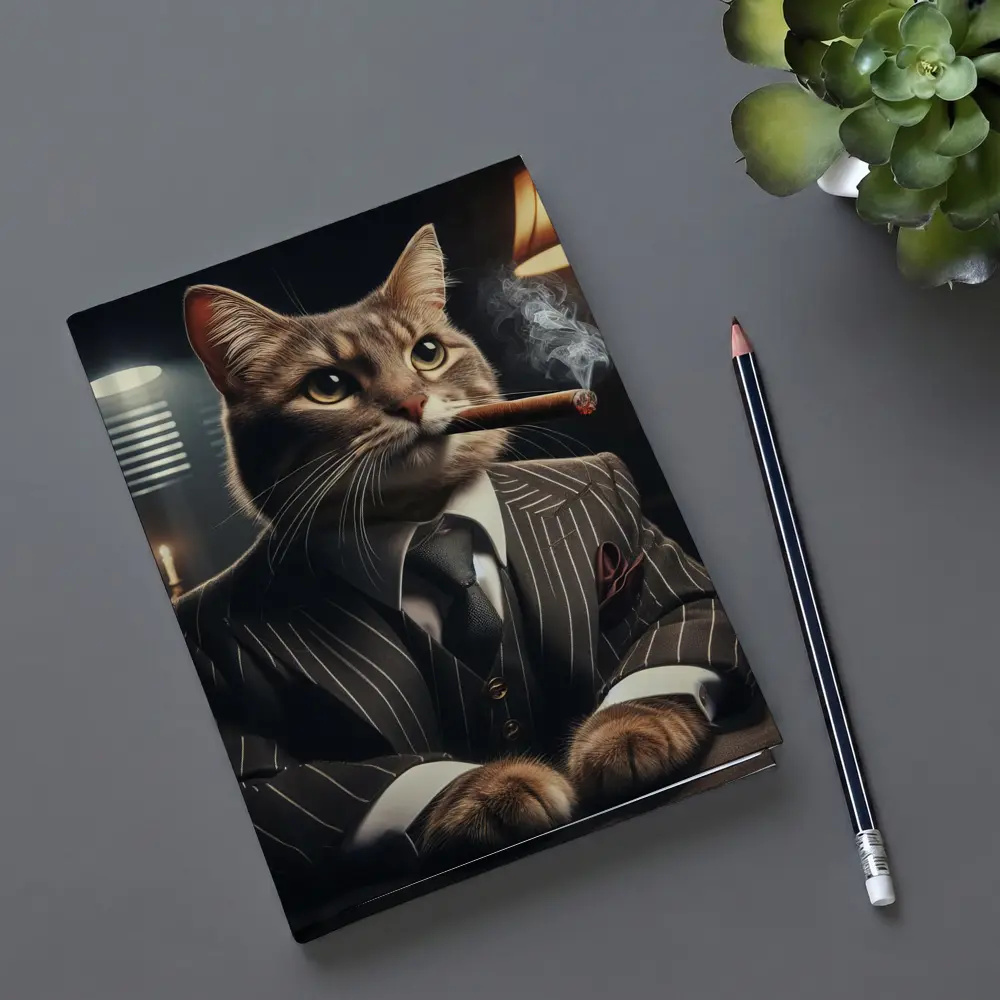 Gangster Cat Pinstripe Suit Dark Room – Notebooks