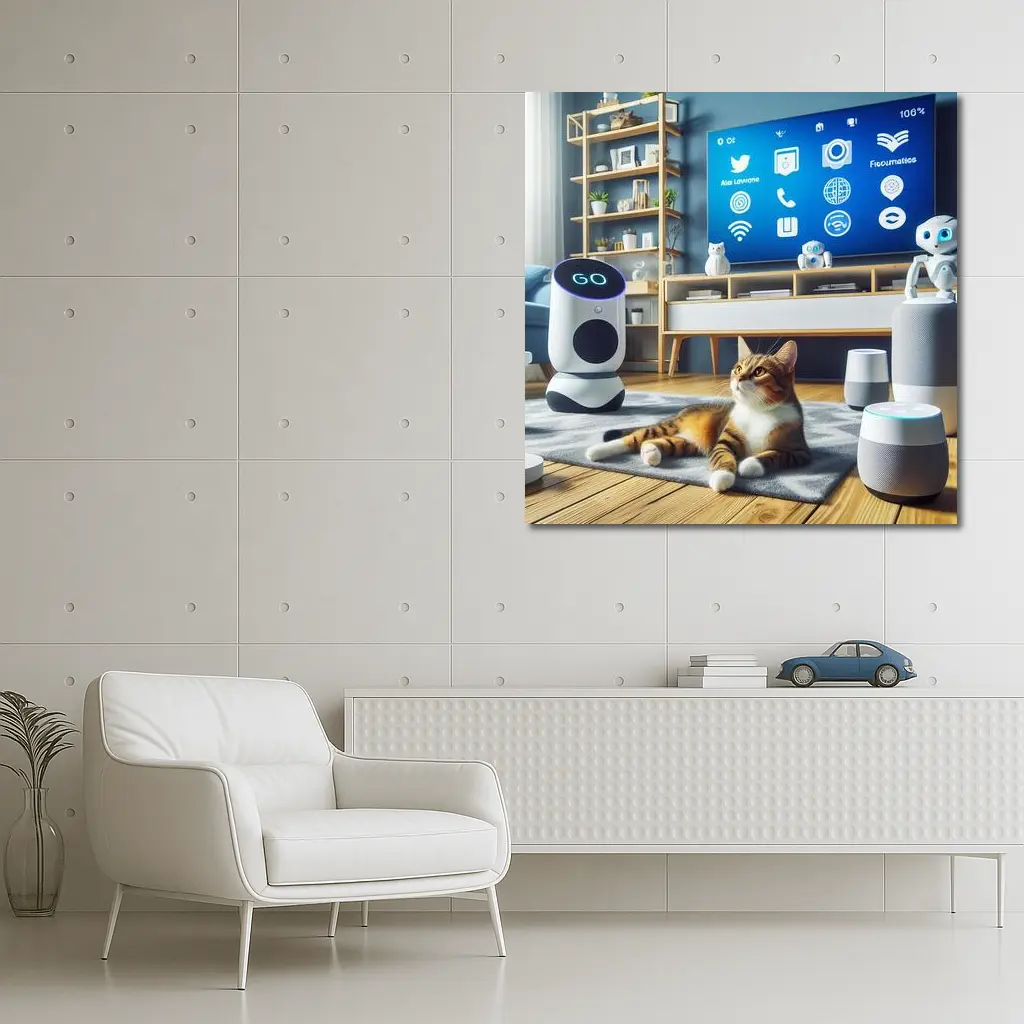 Tabby Cat Smart Home Living Room – Wall Art