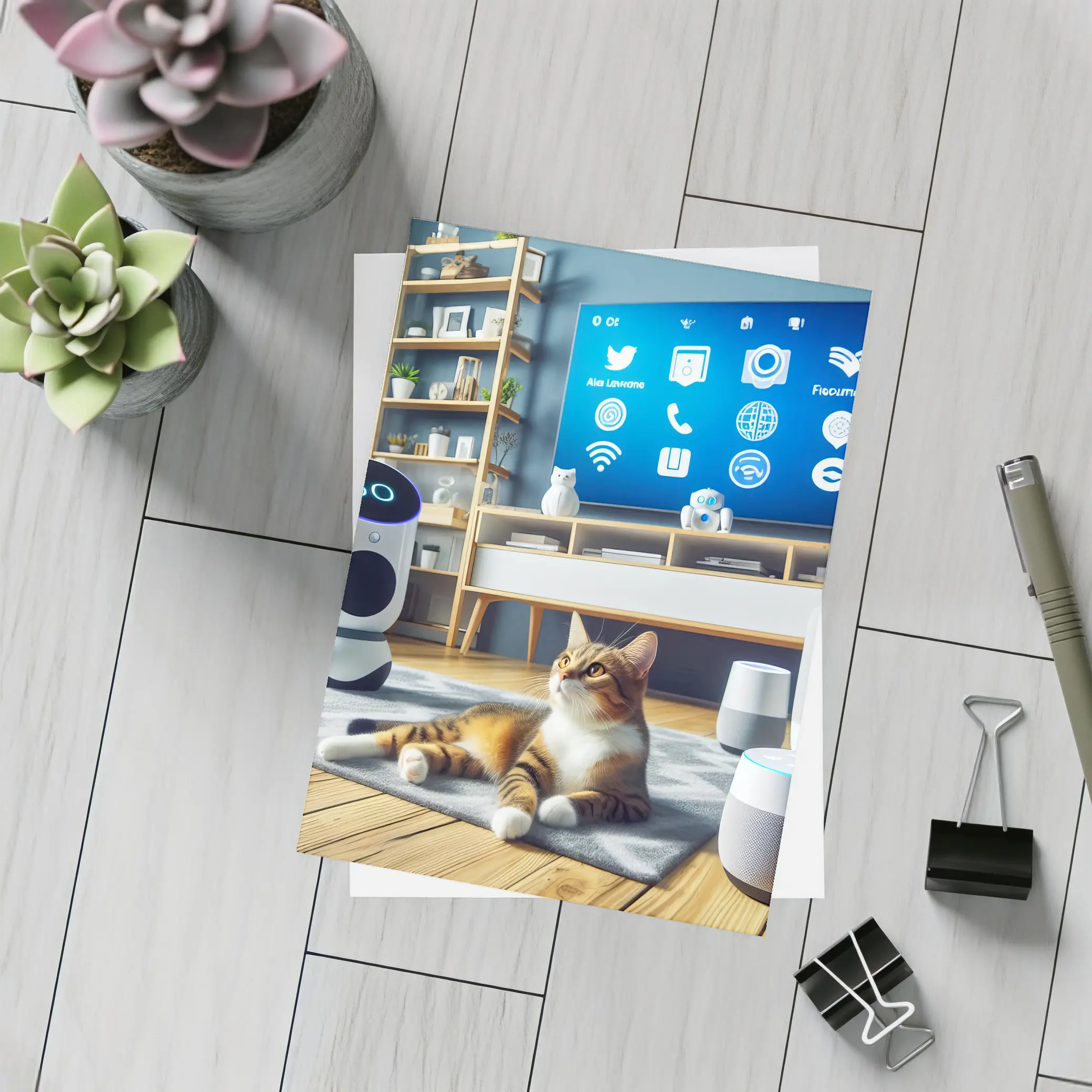 Tabby Cat Smart Home Living Room – Postcards