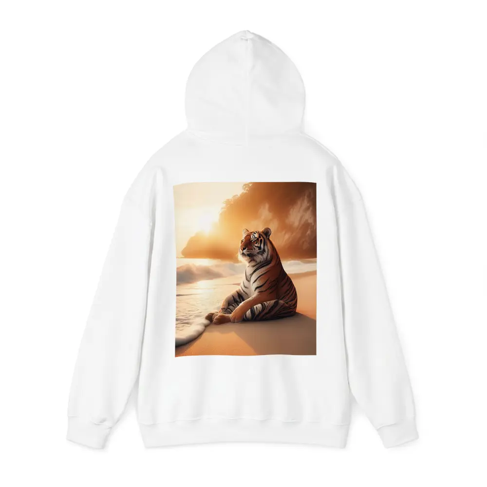 Tiger Resting On Sandy Beach At Sunset – Hoodies