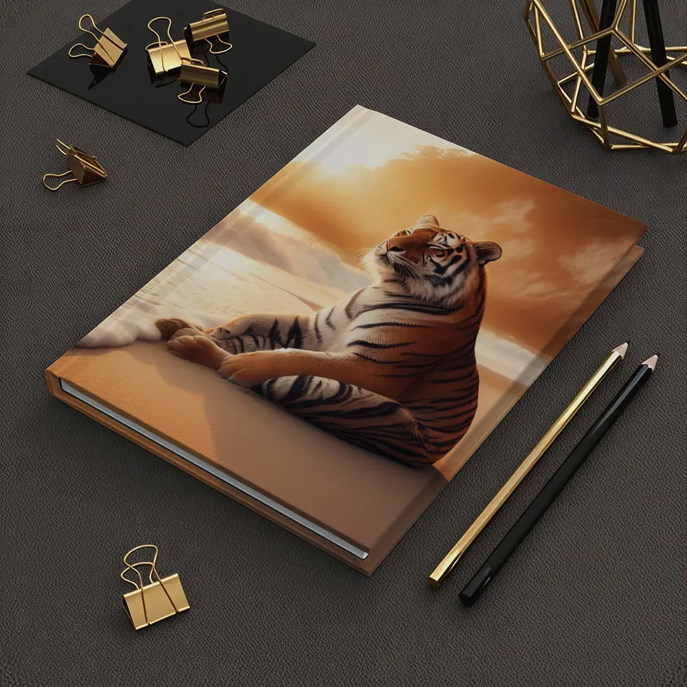 Tiger Resting On Sandy Beach At Sunset – Notebooks