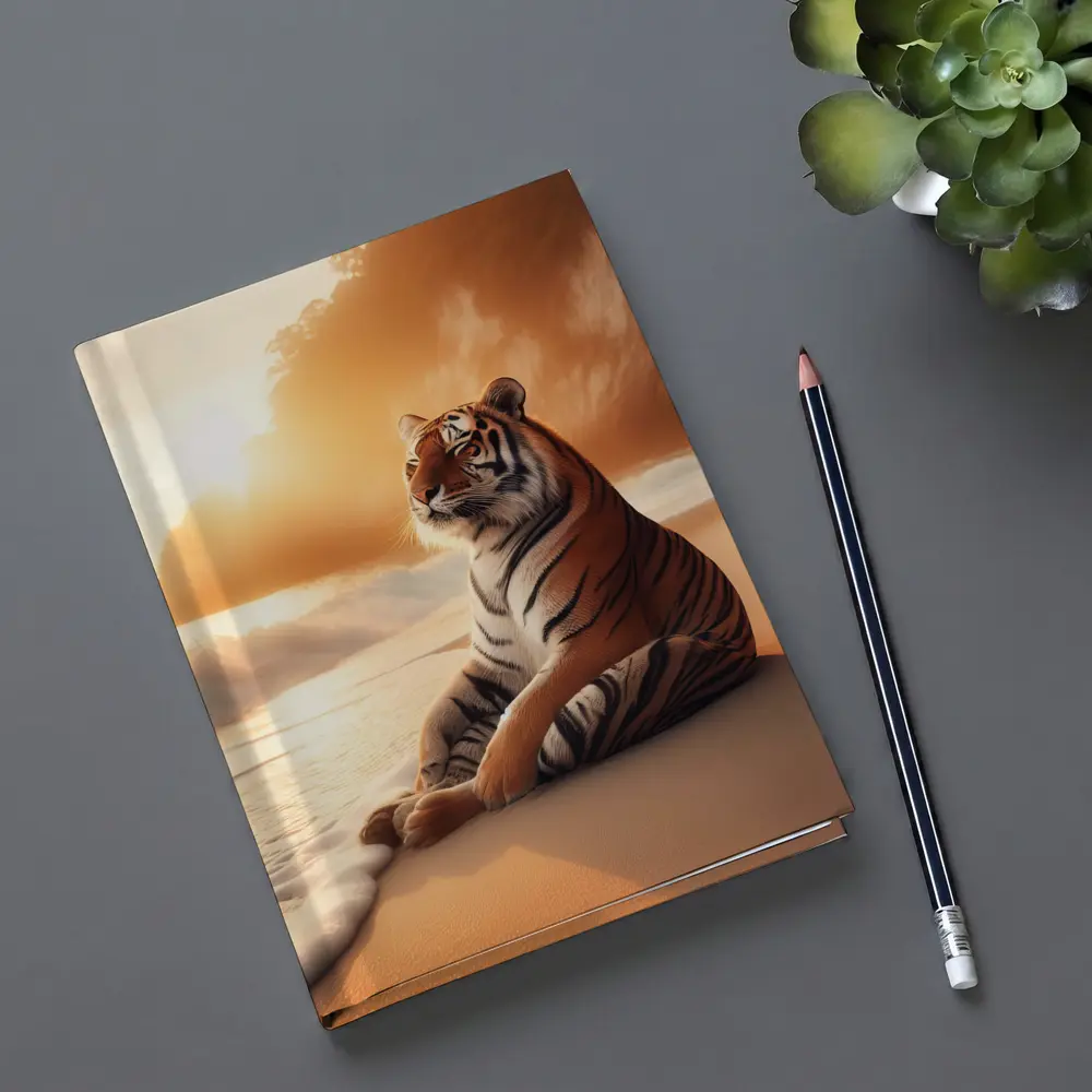 Tiger Resting On Sandy Beach At Sunset – Notebooks