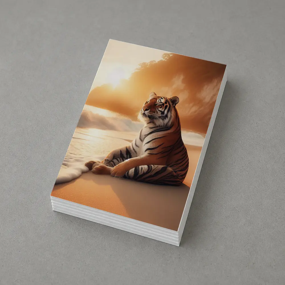 Tiger Resting On Sandy Beach At Sunset – Postcards
