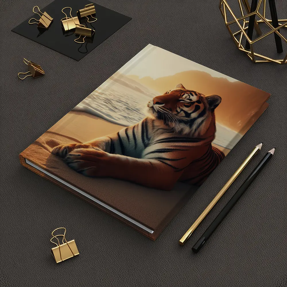 Tiger Resting On Sandy Beach At Sunset – Notebooks