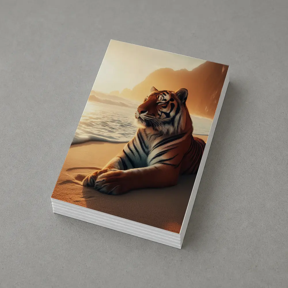 Tiger Resting On Sandy Beach At Sunset – Postcards