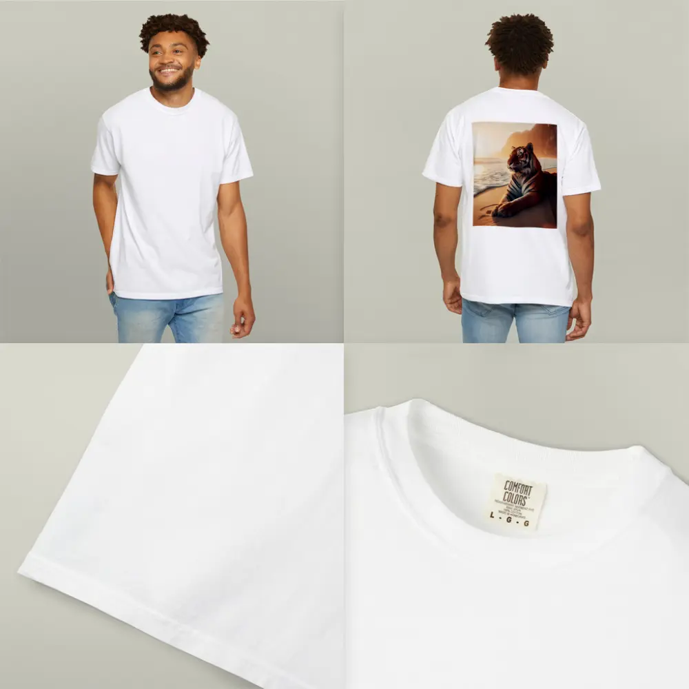 Tiger Resting On Sandy Beach At Sunset – T-Shirts