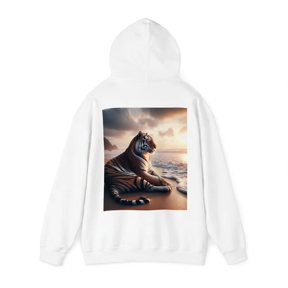 Tiger Resting On Sandy Beach At Sunset – Hoodies