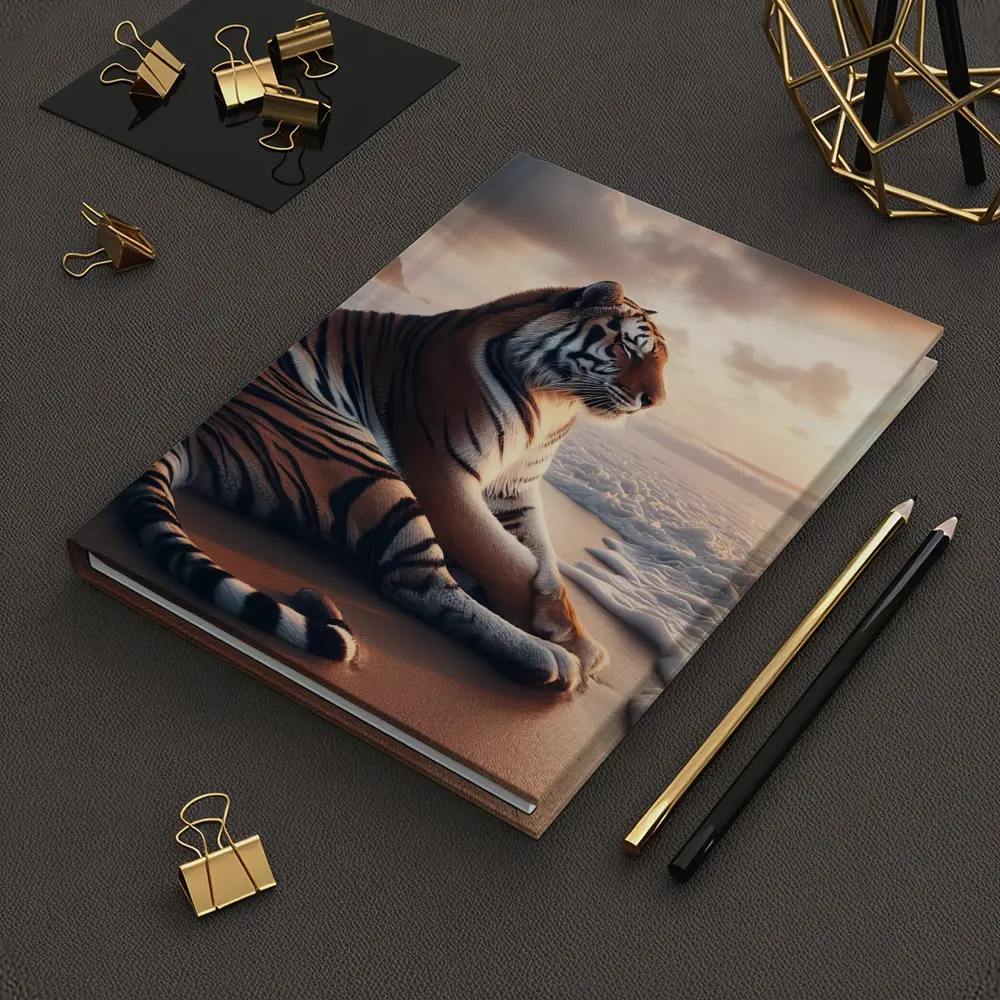 Tiger Resting On Sandy Beach At Sunset – Notebooks