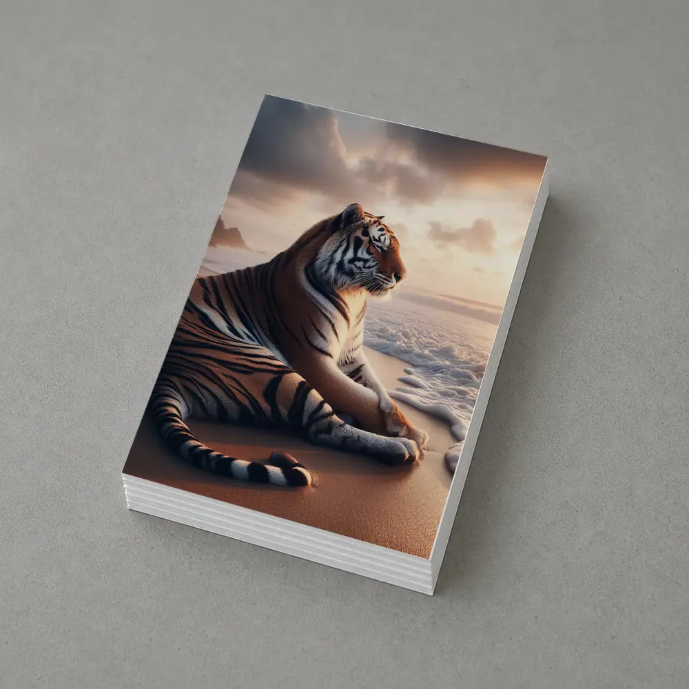 Tiger Resting On Sandy Beach At Sunset – Postcards
