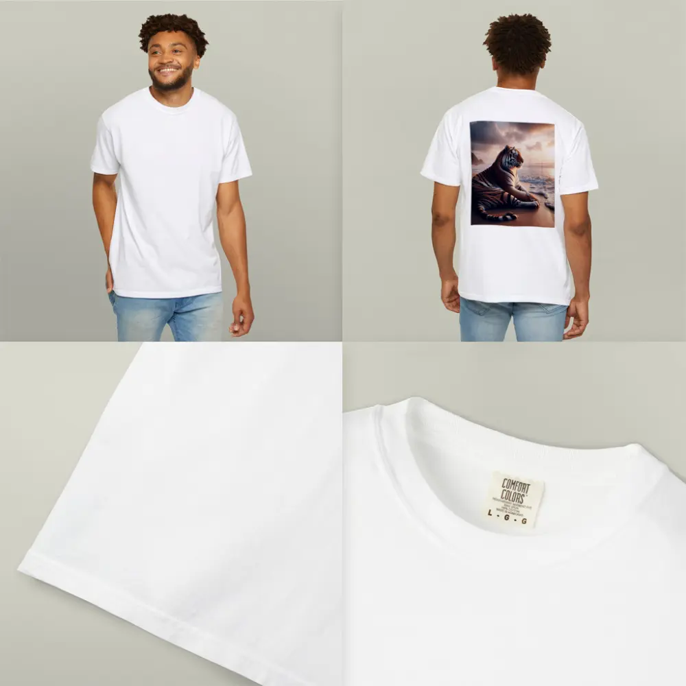 Tiger Resting On Sandy Beach At Sunset – T-Shirts