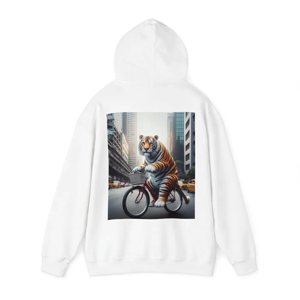 Tiger Riding Bicycle Through City Streets – Hoodies