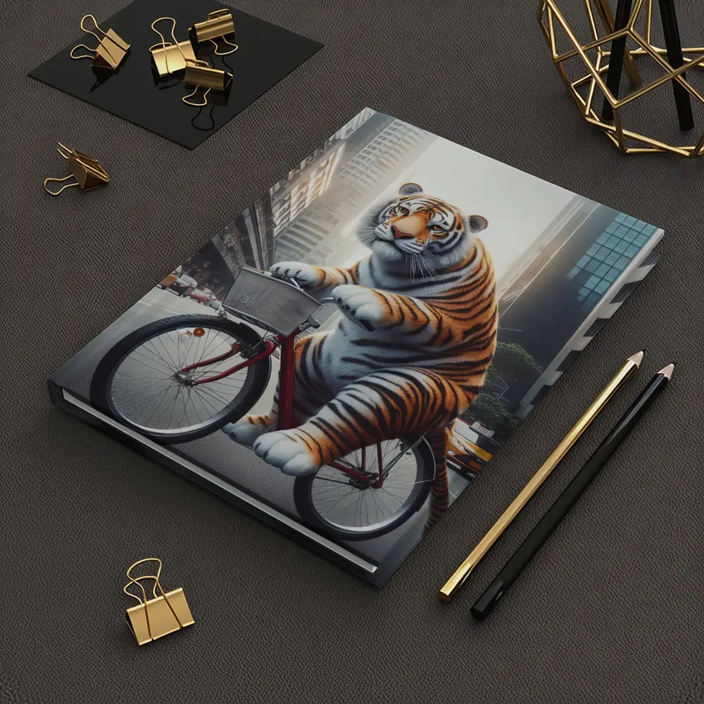 Tiger Riding Bicycle Through City Streets – Notebooks