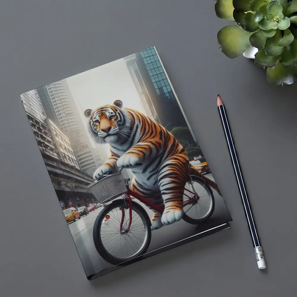 Tiger Riding Bicycle Through City Streets – Notebooks
