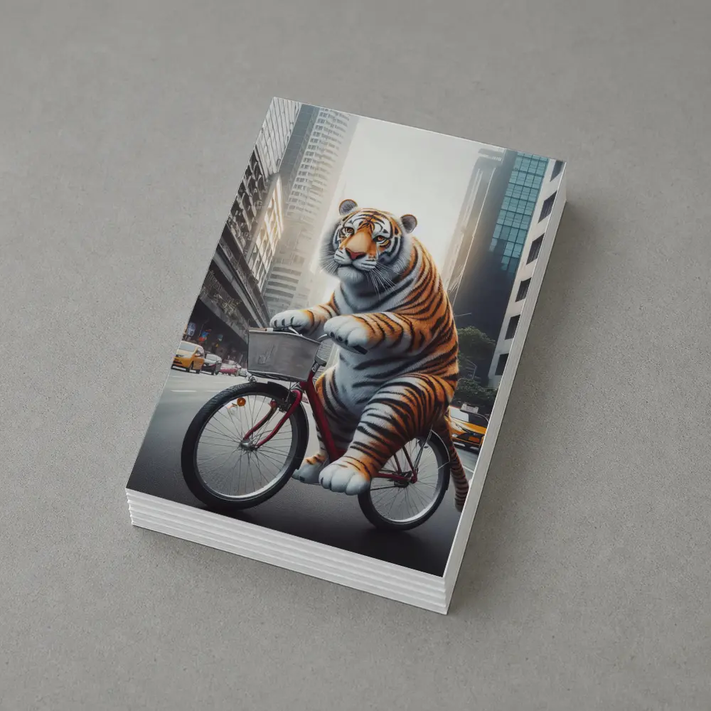 Tiger Riding Bicycle Through City Streets – Postcards